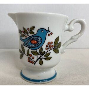 Vintage Milk Creamer Blue Bird & Berry Design 3 1/8" Tall